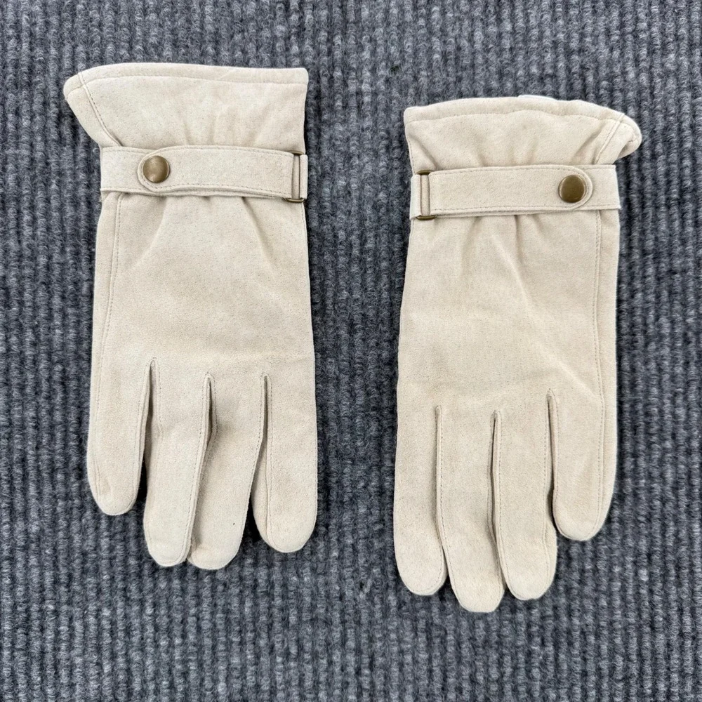 Lizden Womens Large Tan Suede Leather Gloves Acrylic Knit Lined Winter